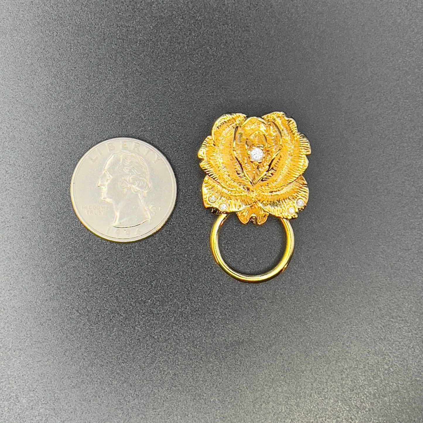 Vintage Rose Gold-Tone & Clear Rhinestones Brooch Pin