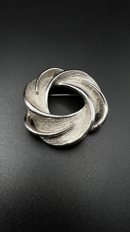 Vintage Silver-Tone Swirling Textured Circle of Life  Brooch Pin