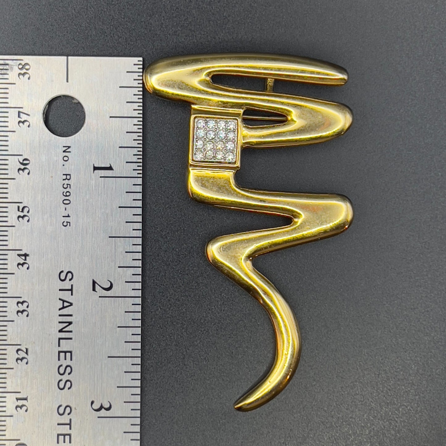 Vintage Gold-Toned Zig Zag Squiggle Signed ParkLane Rhinestones Brooch Pin