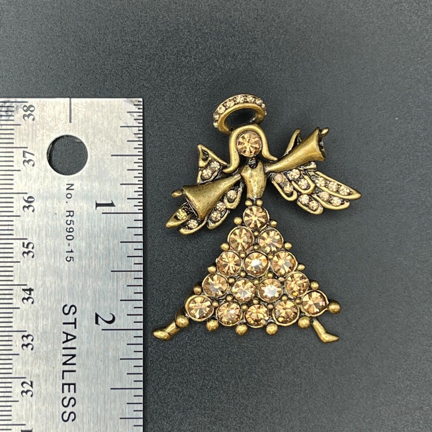 Vintage Novelty Angel Gold-Toned with Sparkling Gold Rhinestones Brooch Pin