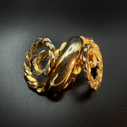 Vintage Gold-Toned Unique Glossy Twisted Rope Brooch Pin