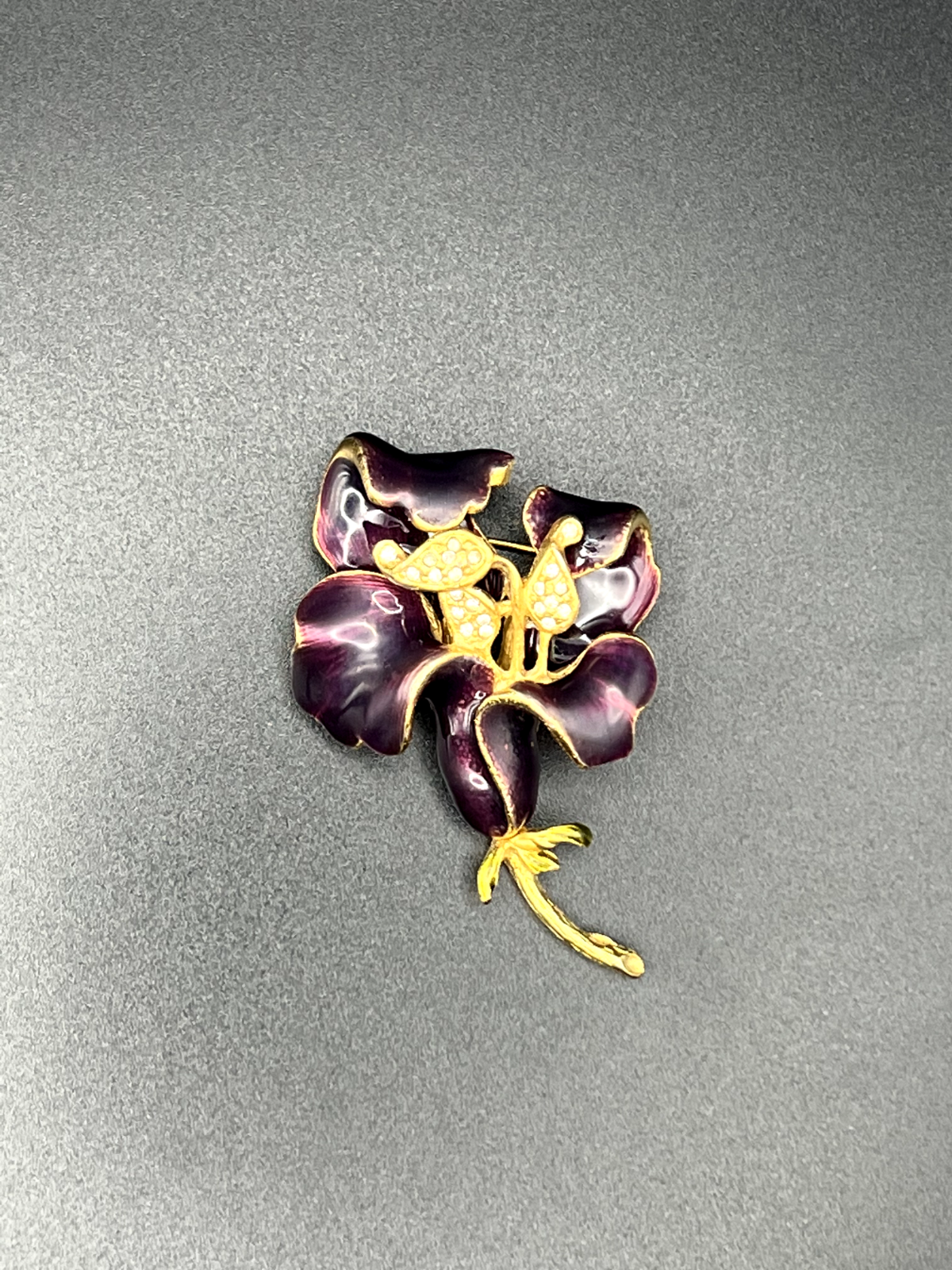 Vintage Gold-Toned and Purple Flower Brooch Pin