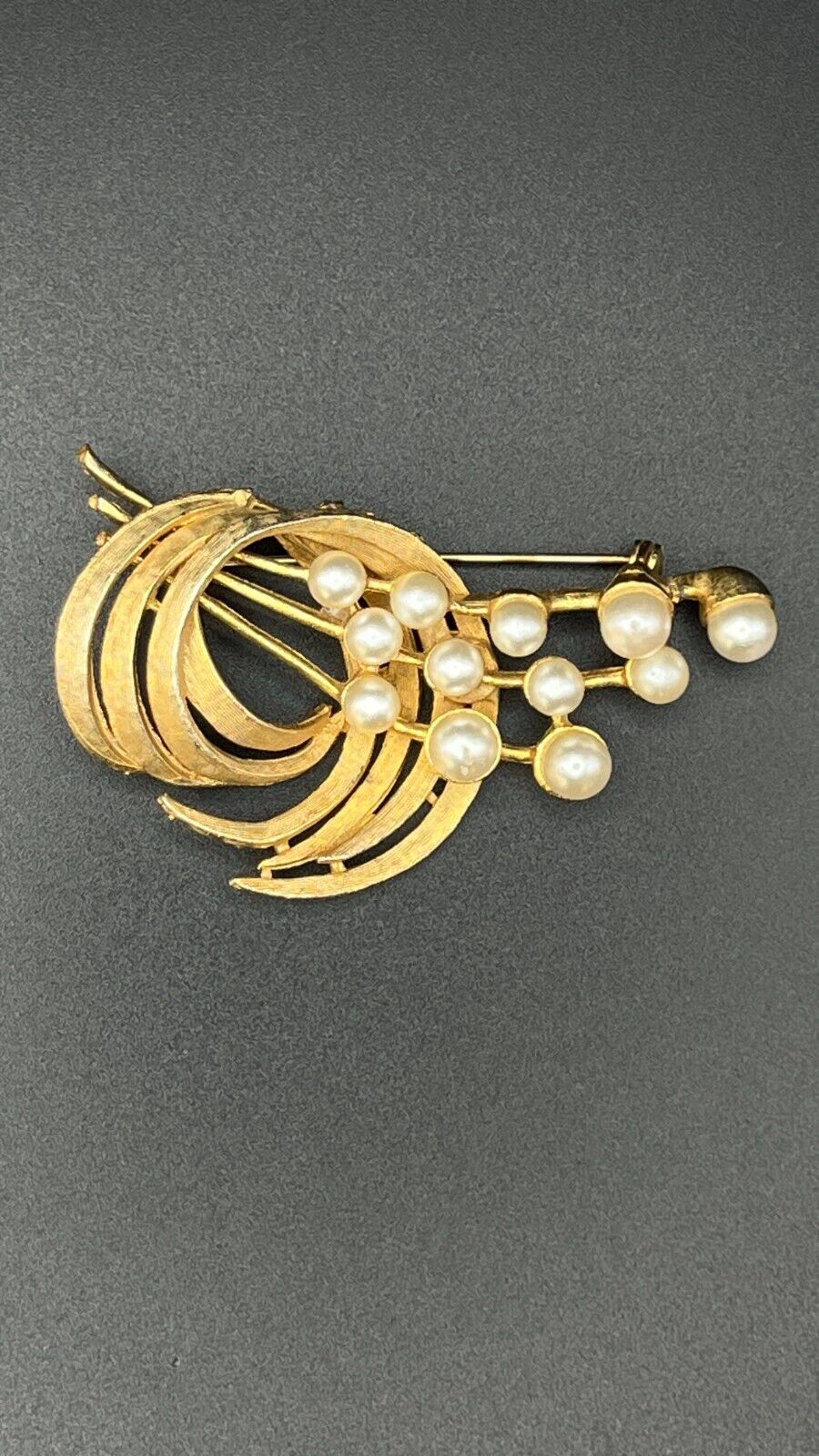 Vintage Gold-Toned Metal and Faux Pearls Brooch Pin