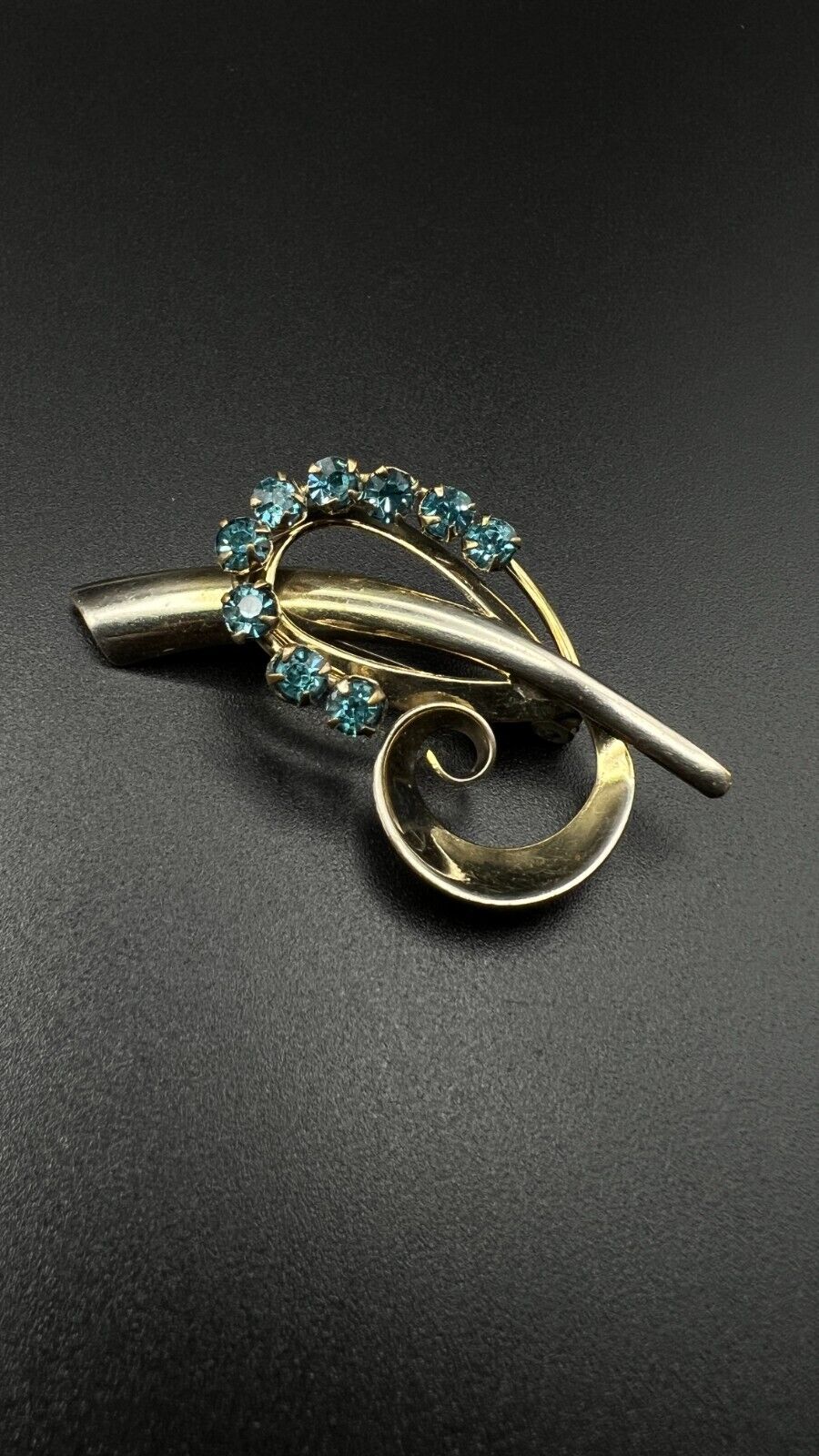 Vintage Sterling Silver and Gold Flash with Blue Stones Brooch Pin