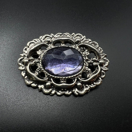 Vintage Unique Silver-Toned Sparkling Purple-Bluish Rhinestone Brooch Pin