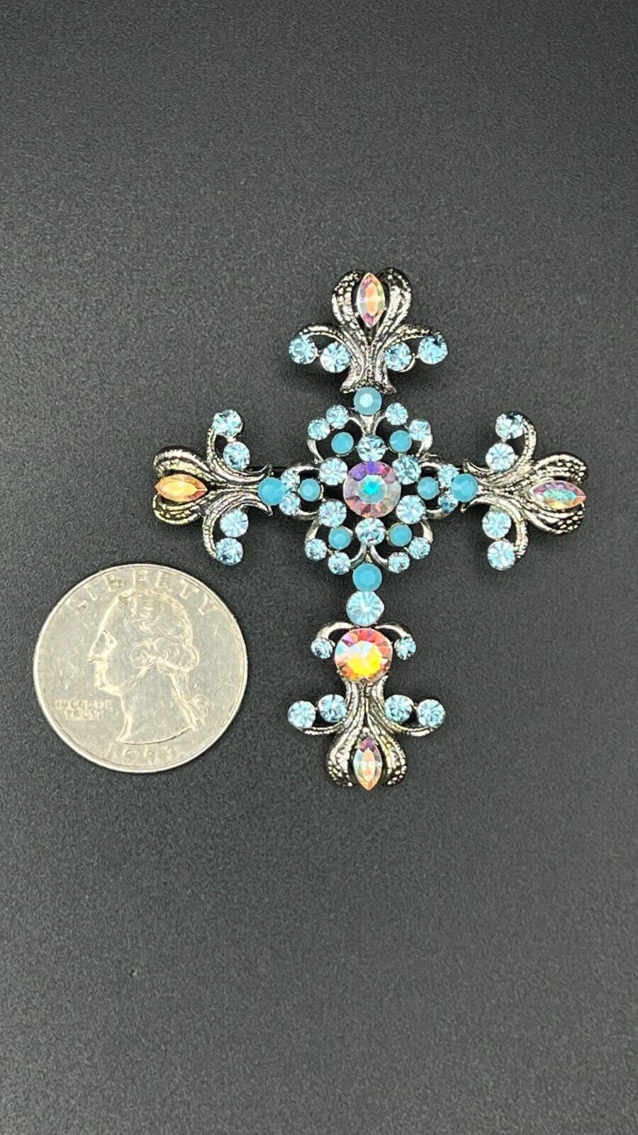 Vintage Kirk's Folly Signed Brooch/Pendant with Blue and AB Stones Silver-Toned