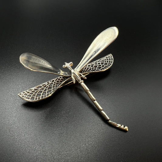 Vintage Novelty Signed Mexico CIL 925 Sterling Large 3D Dragonfly Brooch Pin