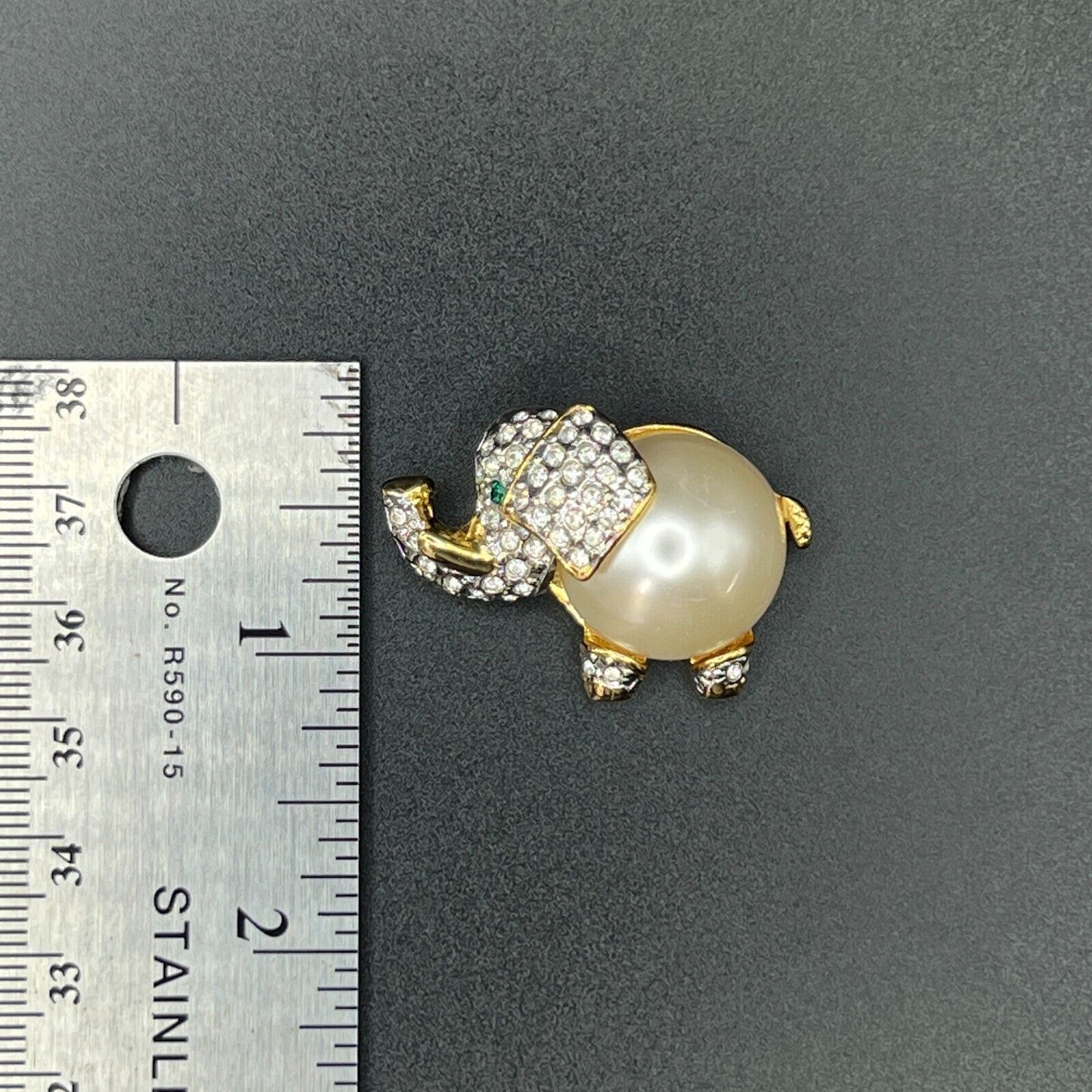 Vintage Novelty Kenneth Lane Elephant Faux Pearl Belly Brooch Pin