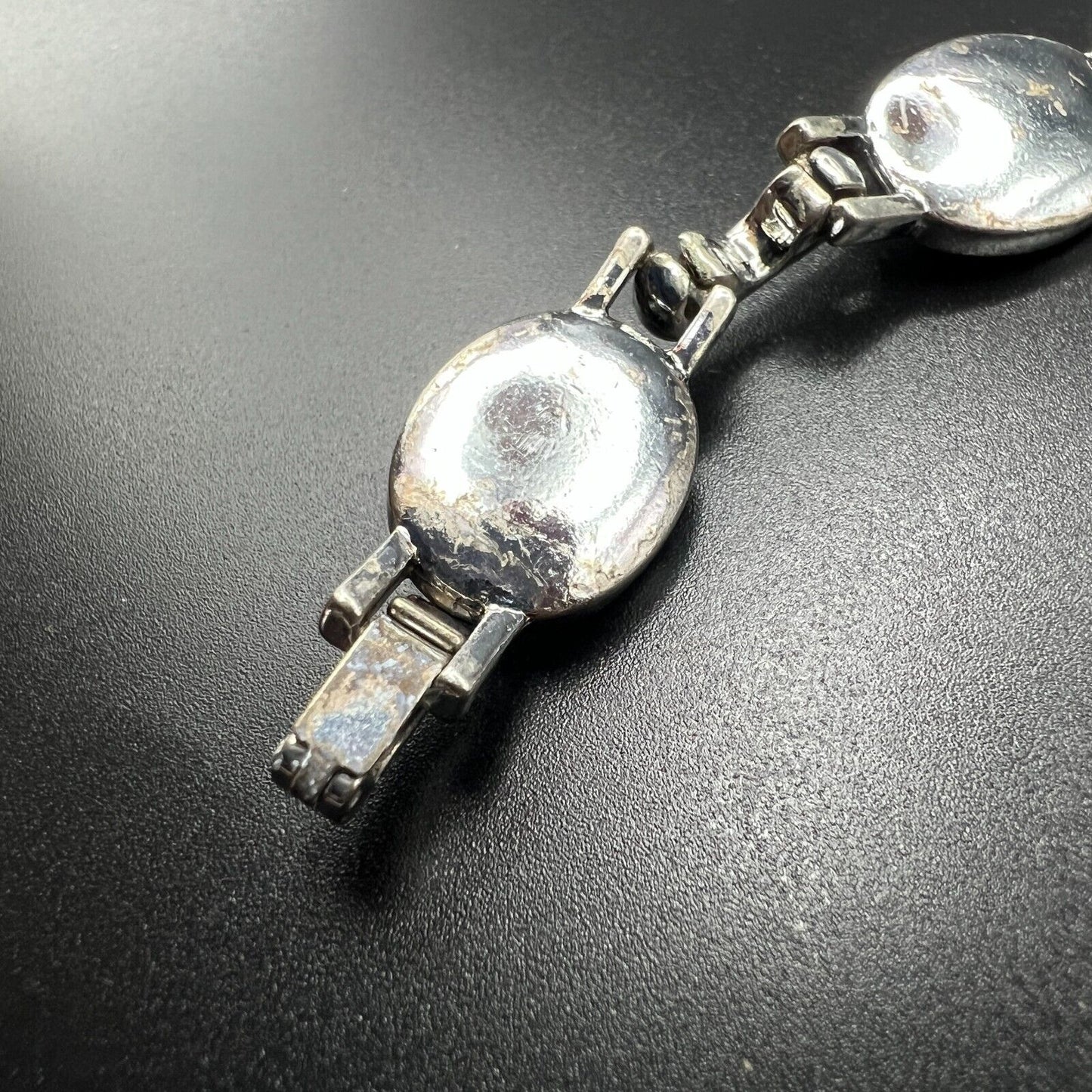 Vintage Elegant Silver -Toned Liz Claiborne Blue Cabochon Link Bracelet