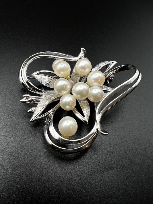 Vintage Marked Sterling Silver  with Culture Pearls Brooch Pin