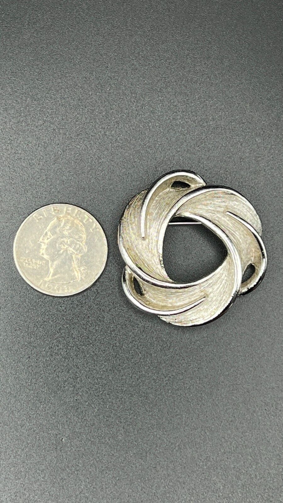 Vintage Silver-Tone Swirling Textured Circle of Life  Brooch Pin