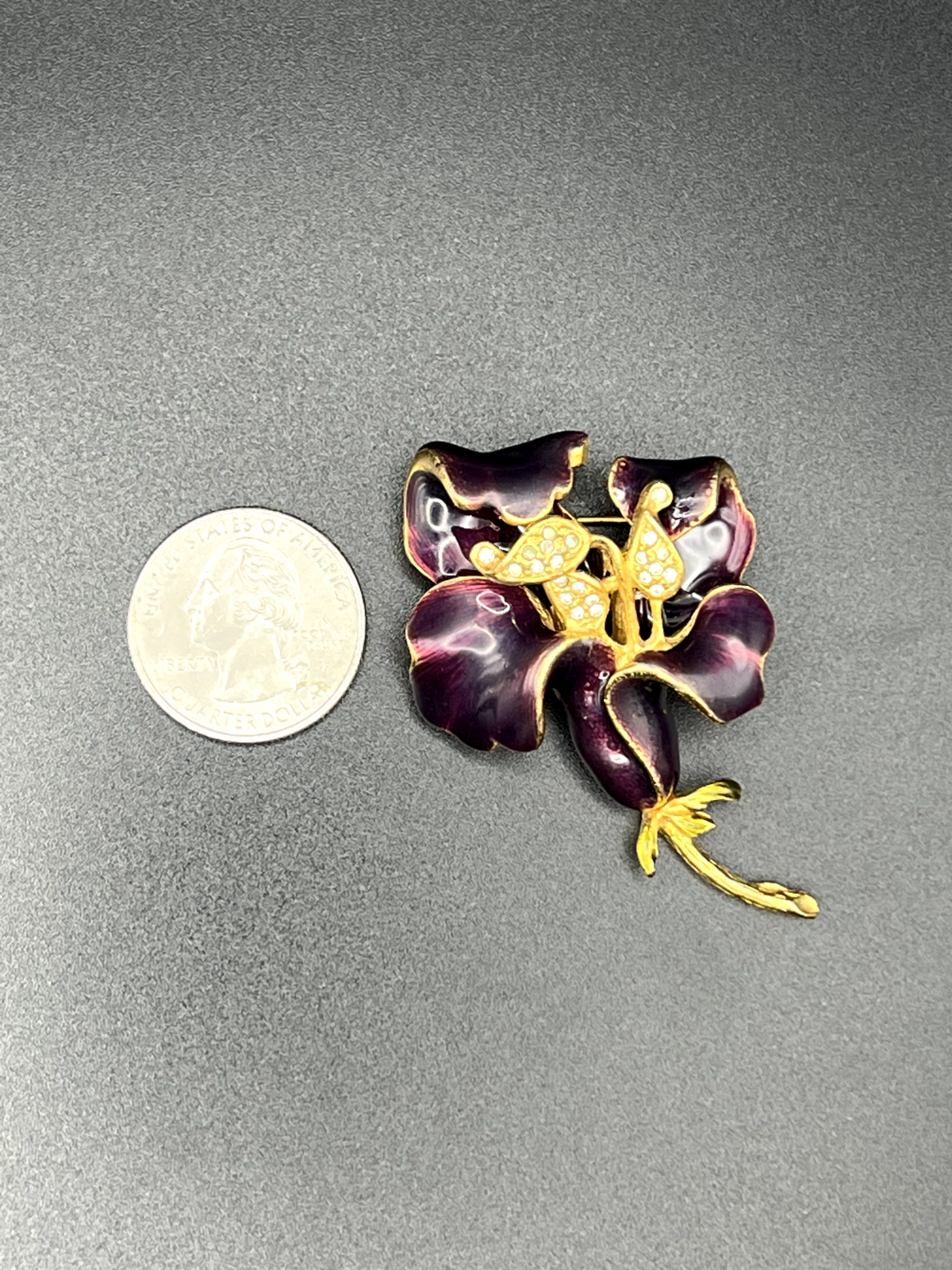 Vintage Gold-Toned and Purple Flower Brooch Pin