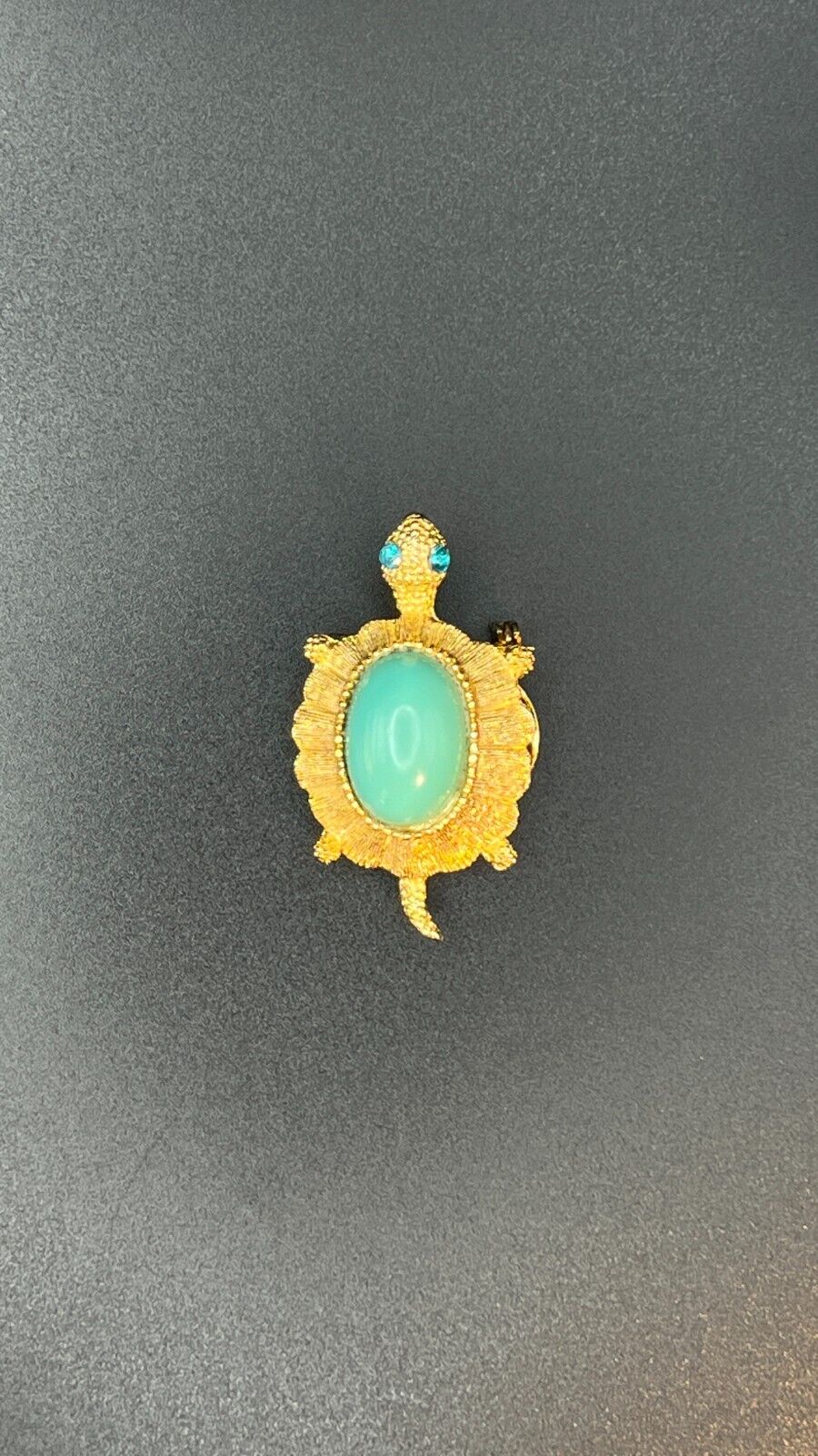 Vintage Novelty Gold-Toned Brooch & Clip On Turtle w Large Turquoise Stone Pin