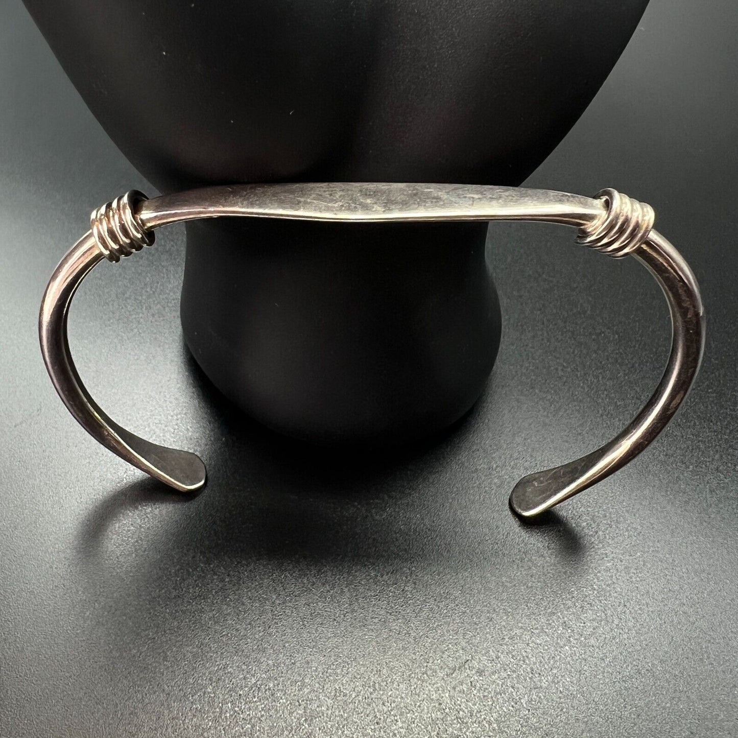 Vintage Signed Sterling Silver Cuff Bracelet w Double Wrapped Wire Details