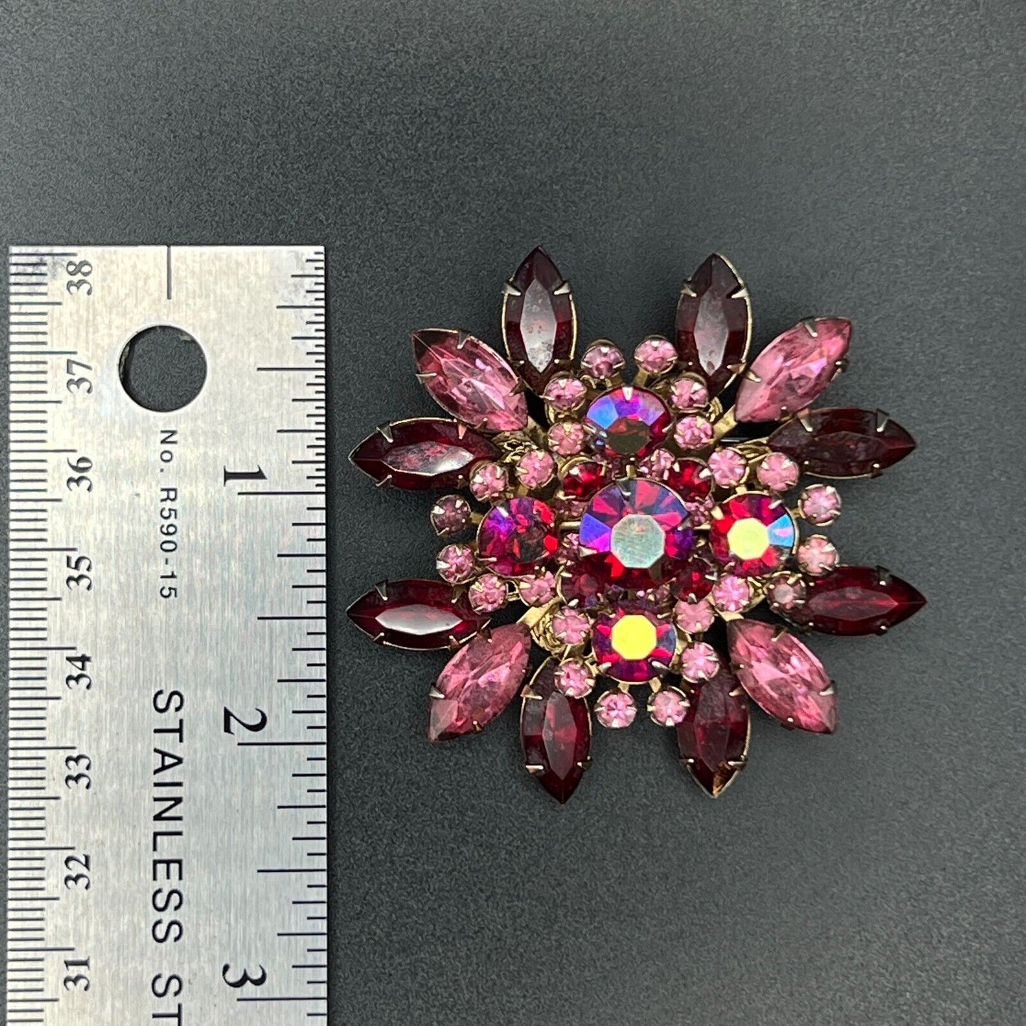 Vintage Beautiful Juliana Pink & Ruby Rhinestones 3D Brooch Pin