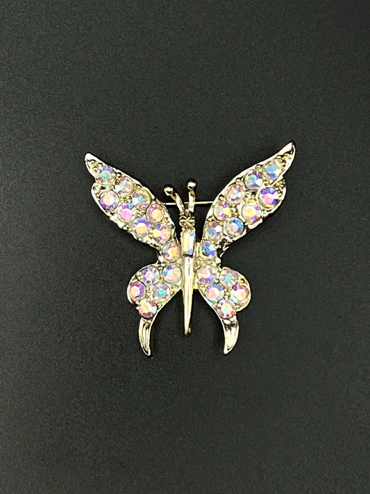 Vintage Butterfly with Iridescent Rhinestones Brooch Pin