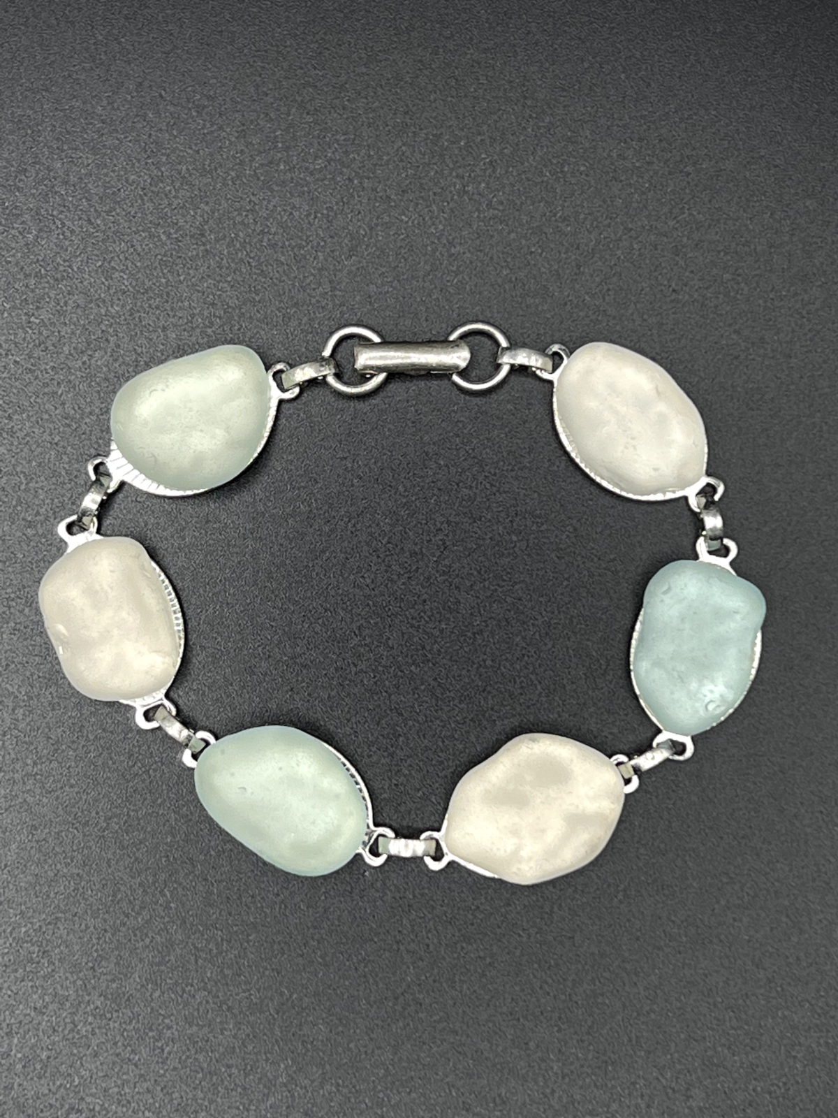 Vintage Aqua and White Seaglass Linked Bracelet