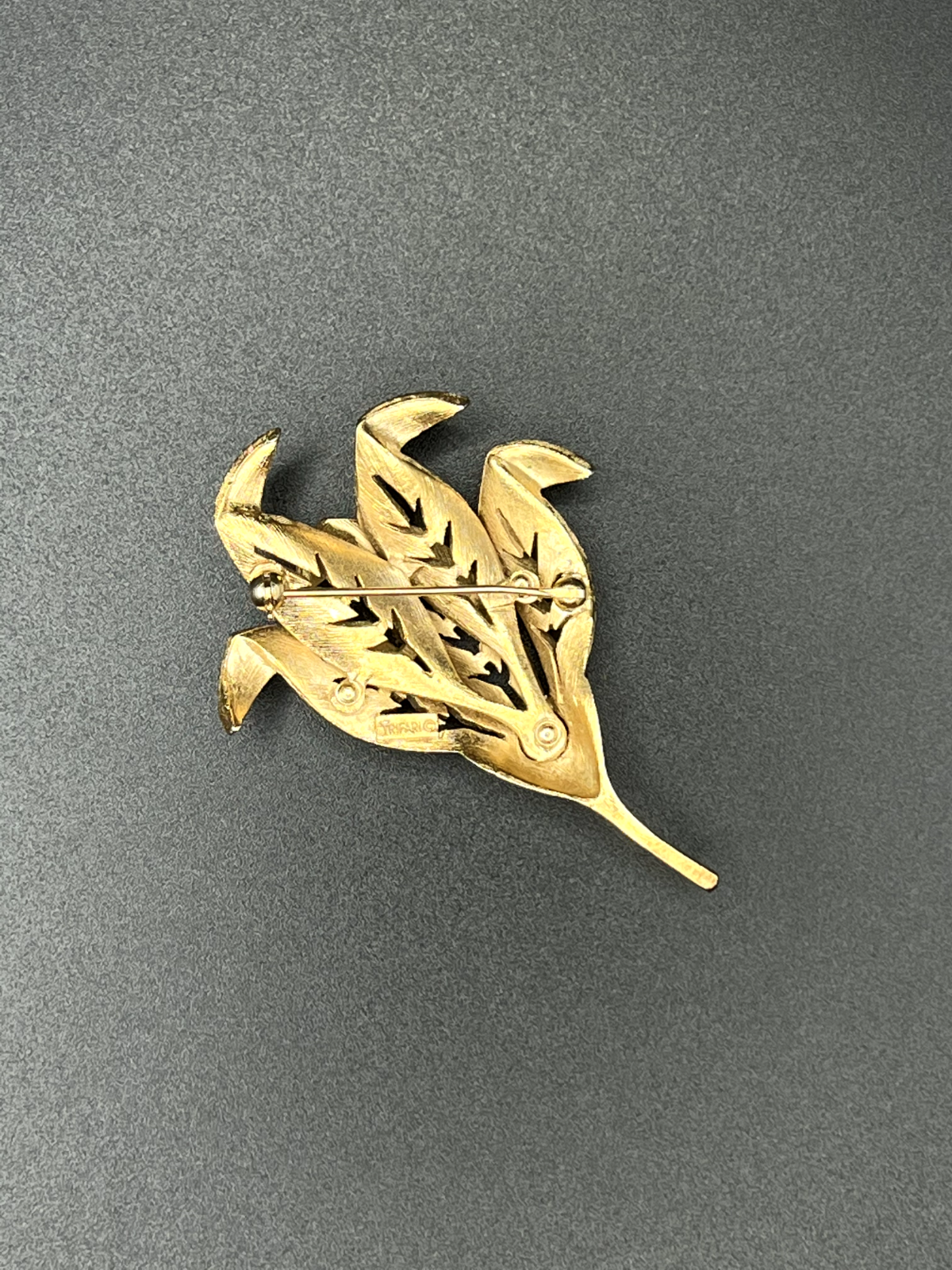 Vintage Signed TRIFARI Cut Work Gold-Toned Flower Brooch Pin