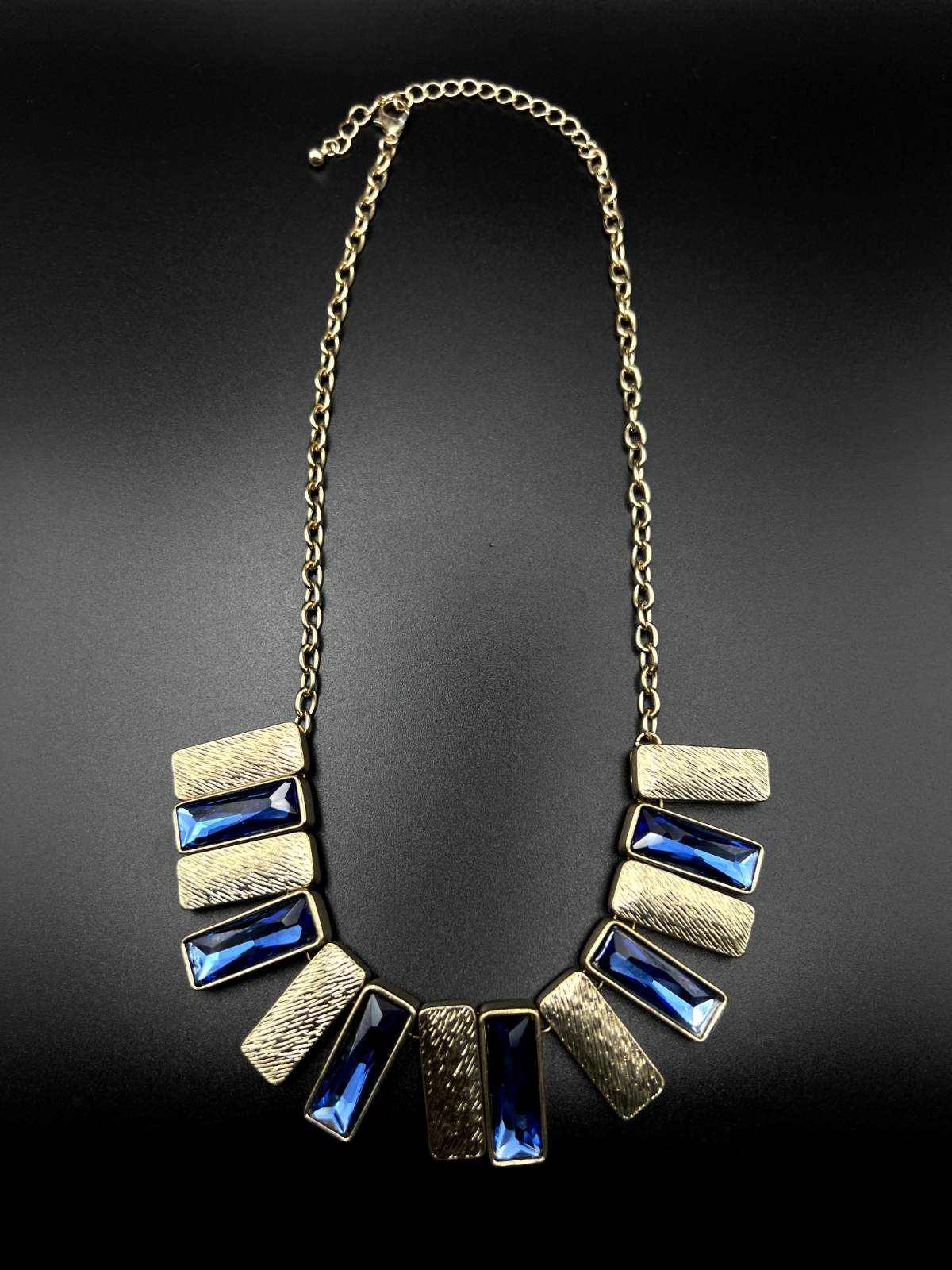 Vintage Gold-Toned Necklace with Deep Blue Glass Stones