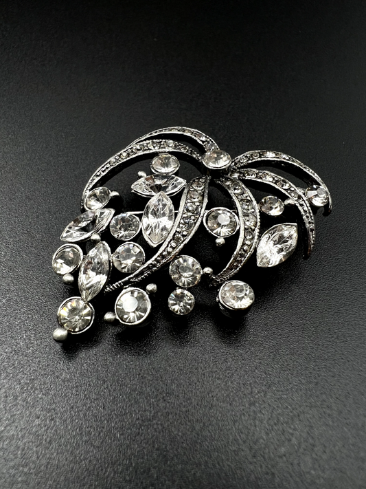 Vintage 50's Crystal Rhinestone Silver-Toned Brooch Pin