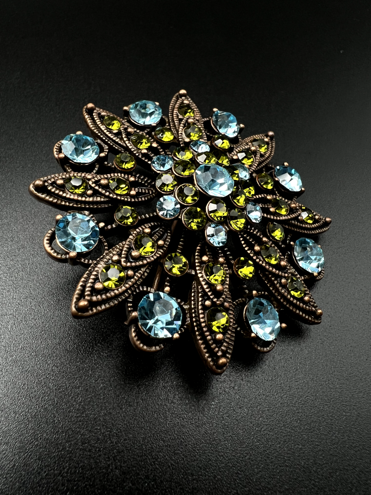 Vintage Star with Blue and Green Rhinestones Brooch Pin