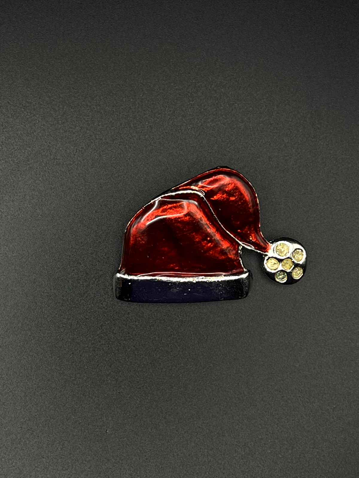 Vintage Red Enameled, Silver-Toned Santa's Hat Brooch Pin