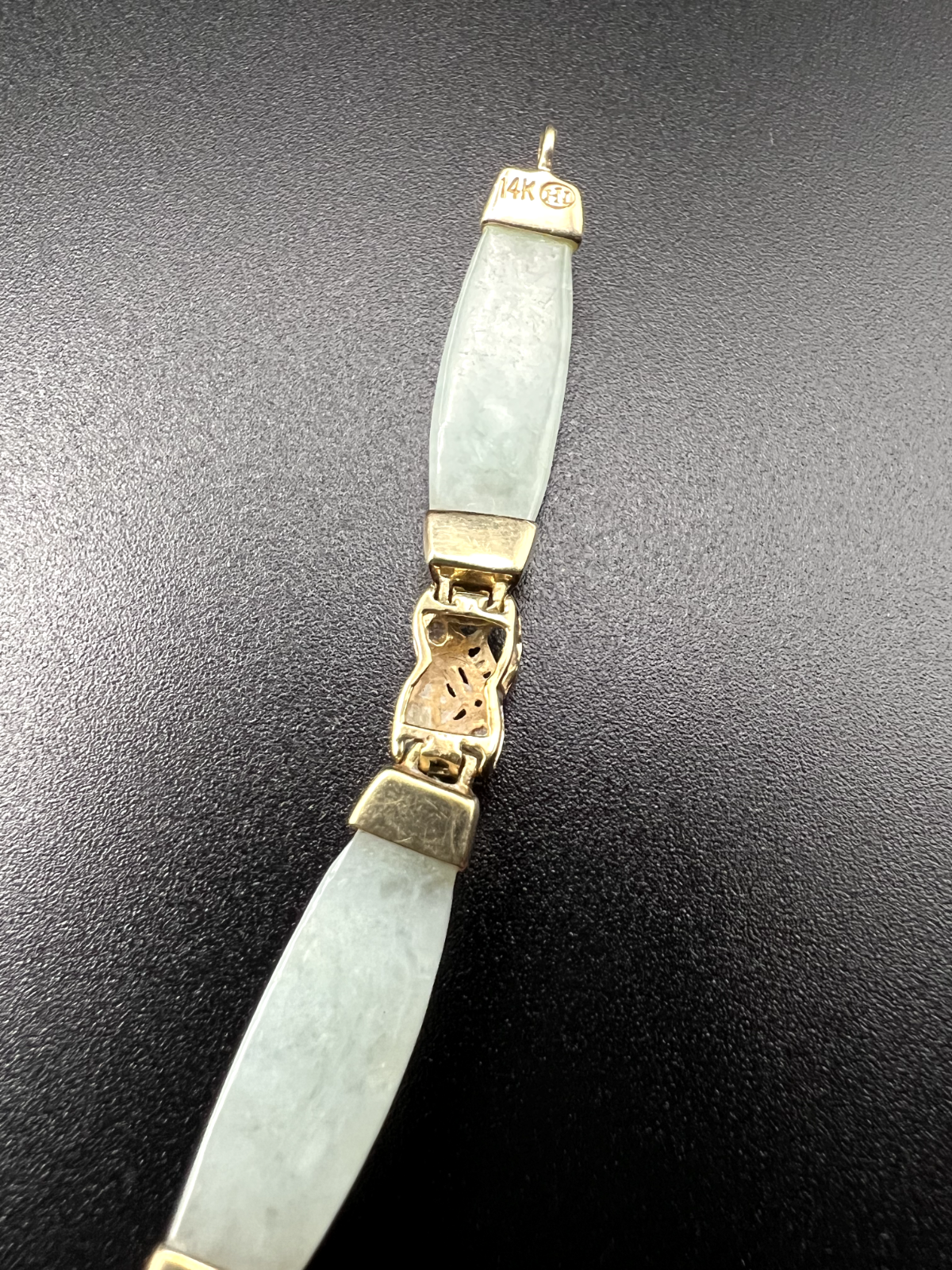 Vintage Signed 14k Gold and Jade Bracelet with Clear Crystals in the Design