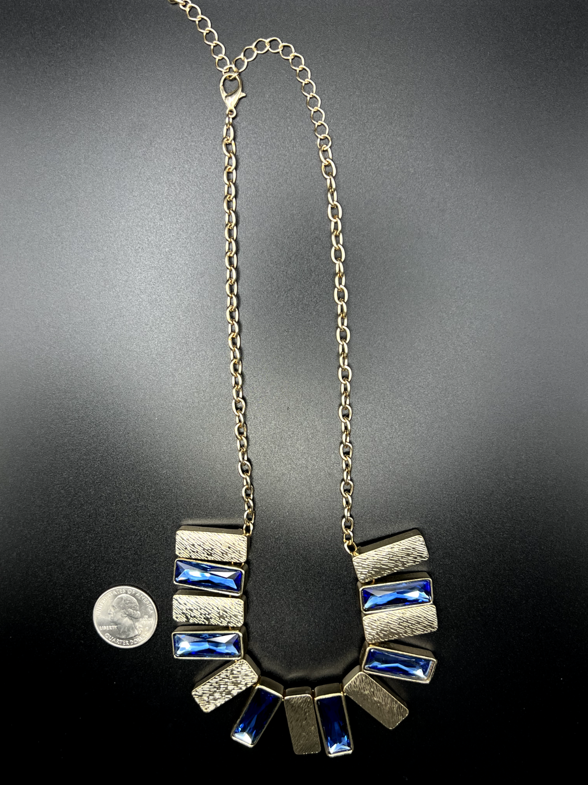 Vintage Gold-Toned Necklace with Deep Blue Glass Stones