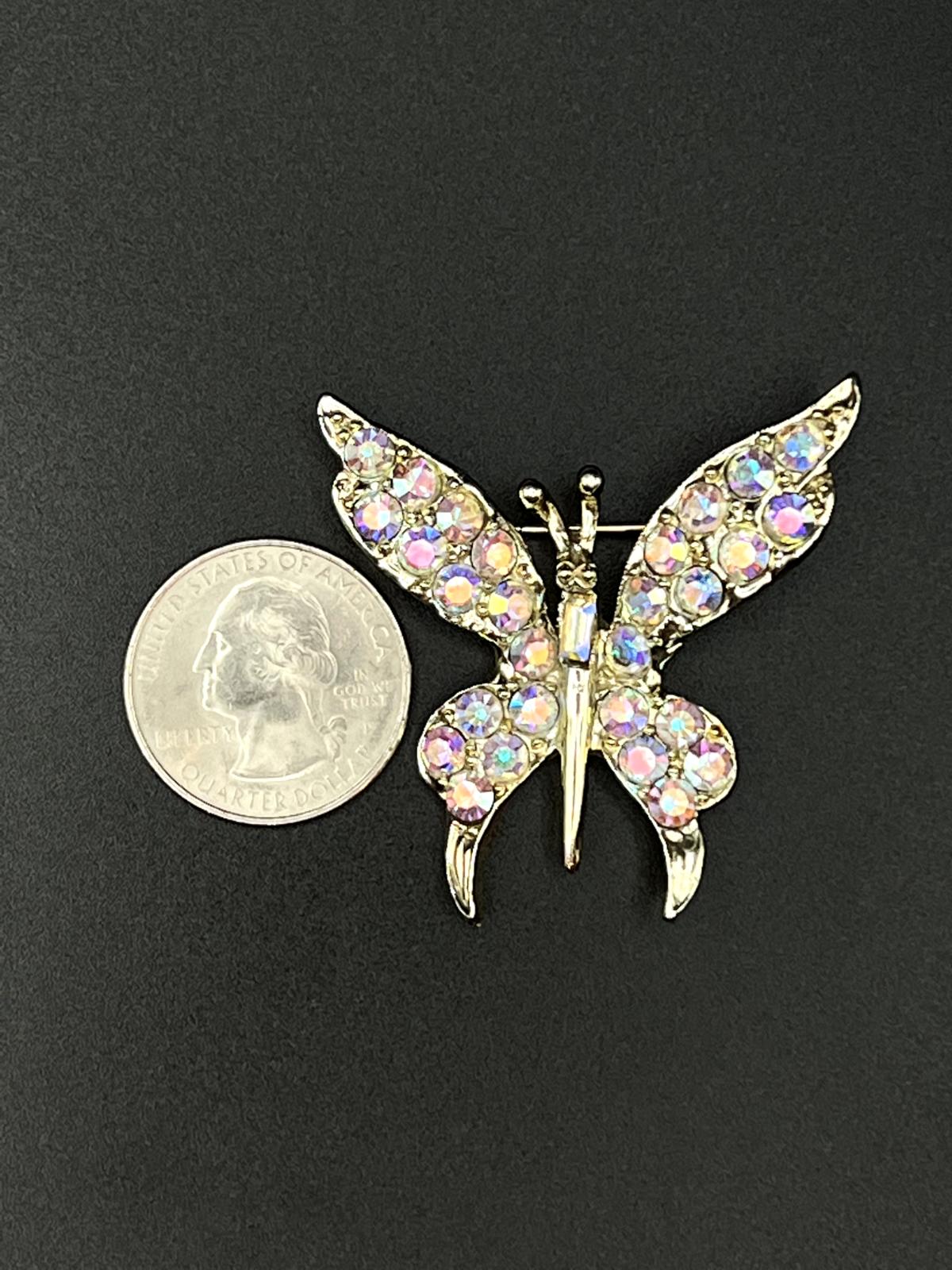 Vintage Butterfly with Iridescent Rhinestones Brooch Pin