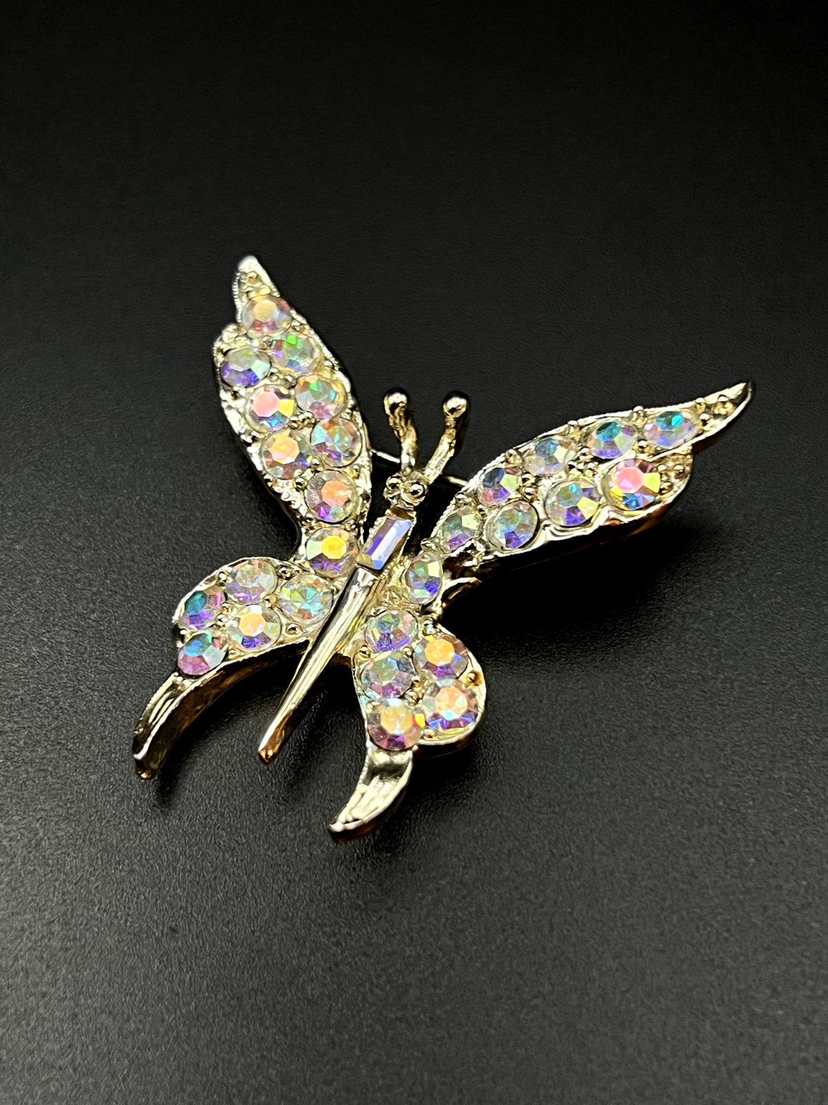 Vintage Butterfly with Iridescent Rhinestones Brooch Pin