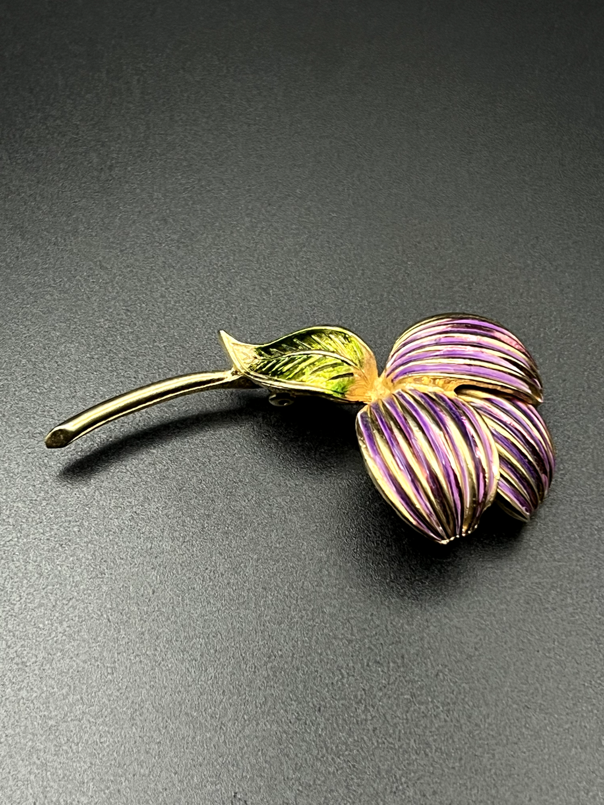 Vintage Gold-Toned Flower with Lilac and Gold Petals Brooch Pin