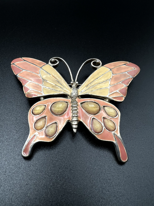 Vintage Beautiful Enameled Multi-Colored Butterfly Brooch Pin