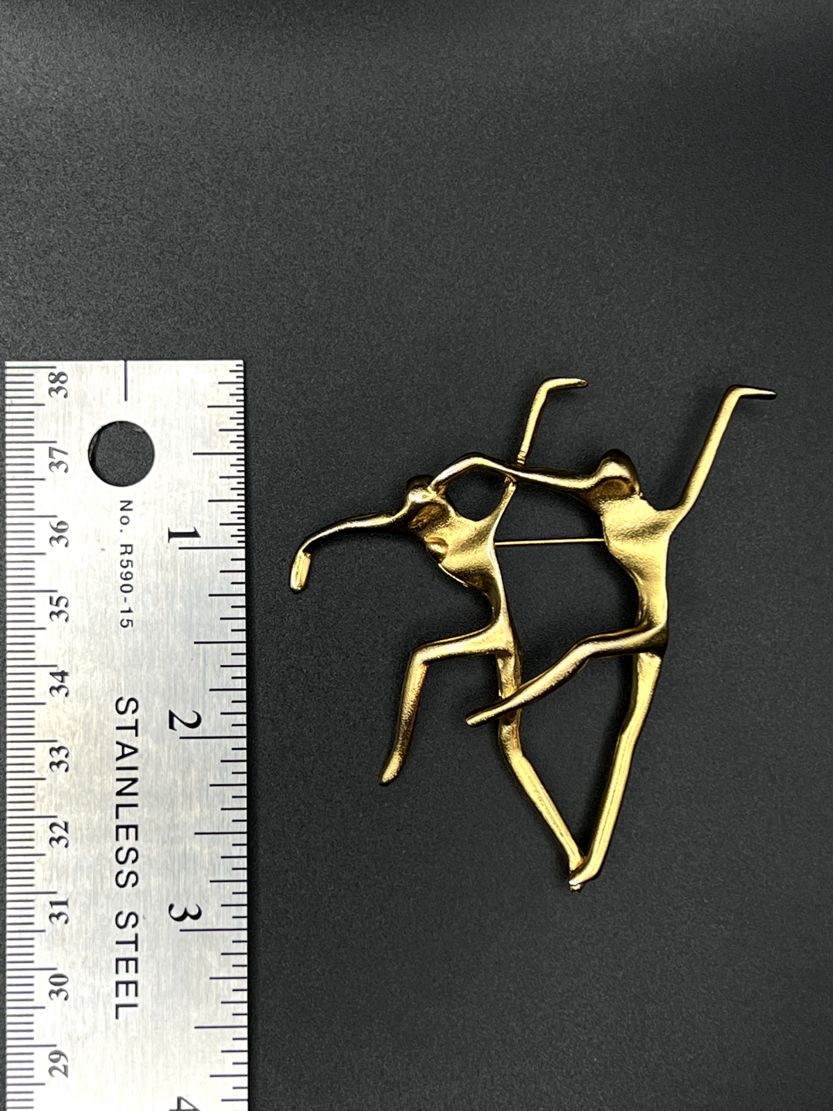 Vintage Modernist Gold-Toned Dancing Couple Brooch Pin