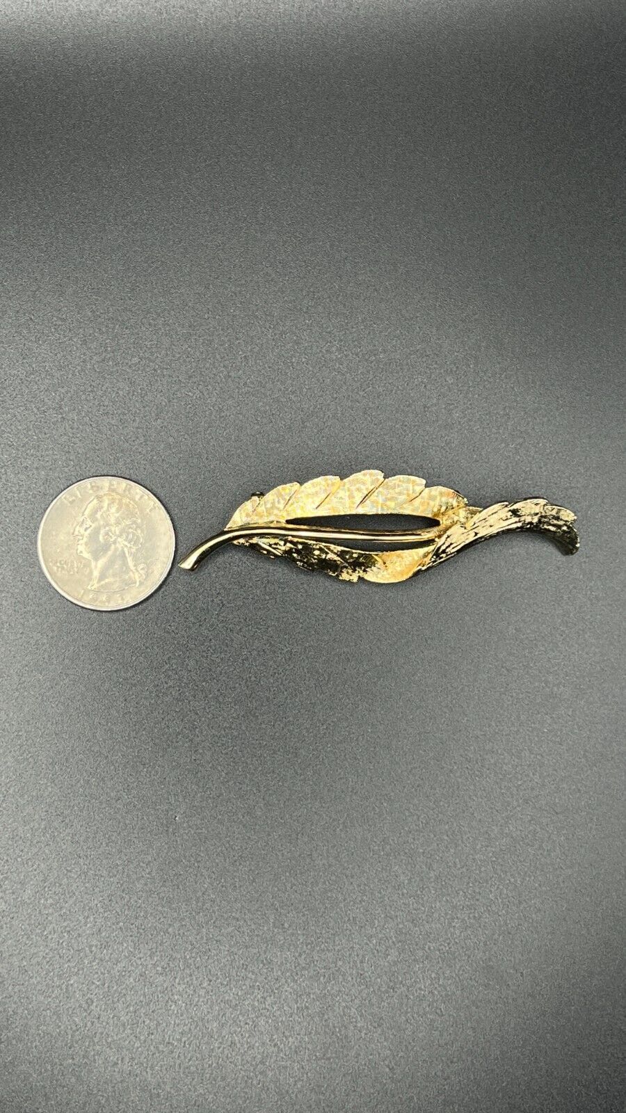 Vintage SIGNED MONET Brushed Gold-Toned Etched Leaf Brooch Pin