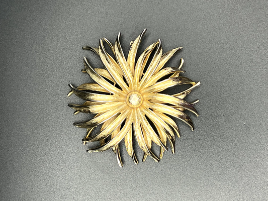 Vintage Large Gold-Toned Flower Brooch Pin