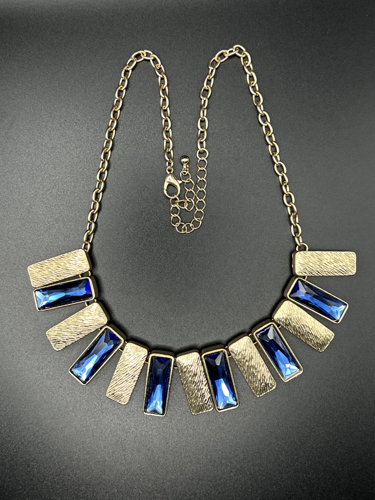 Vintage Gold-Toned Necklace with Deep Blue Glass Stones