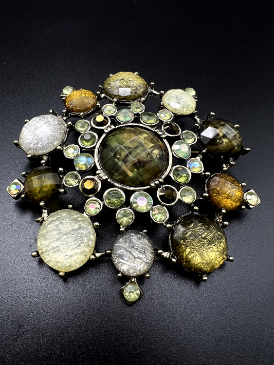 Vintage Silver-Toned With Multi-Colored Stones Brooch Pin