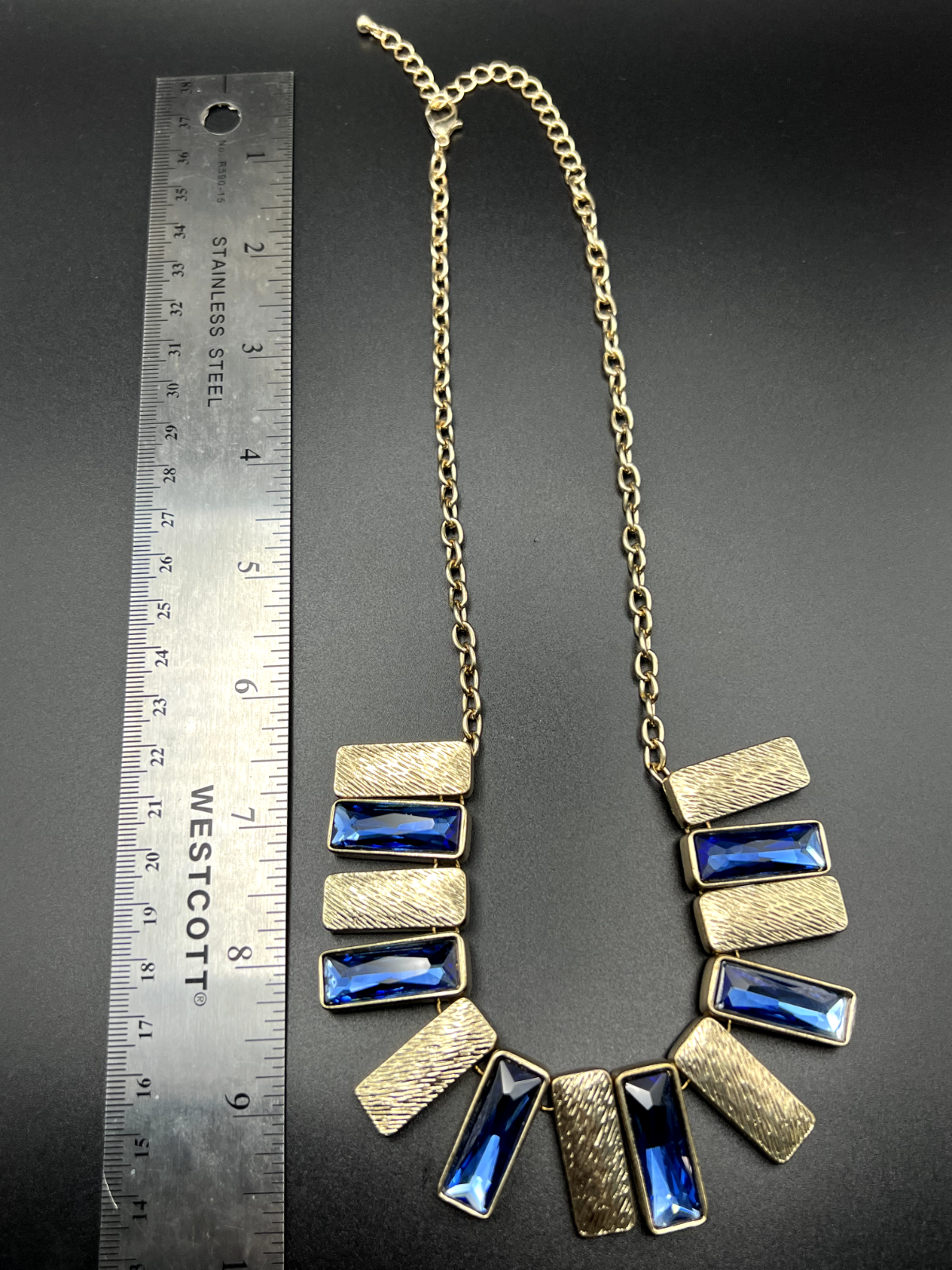 Vintage Gold-Toned Necklace with Deep Blue Glass Stones