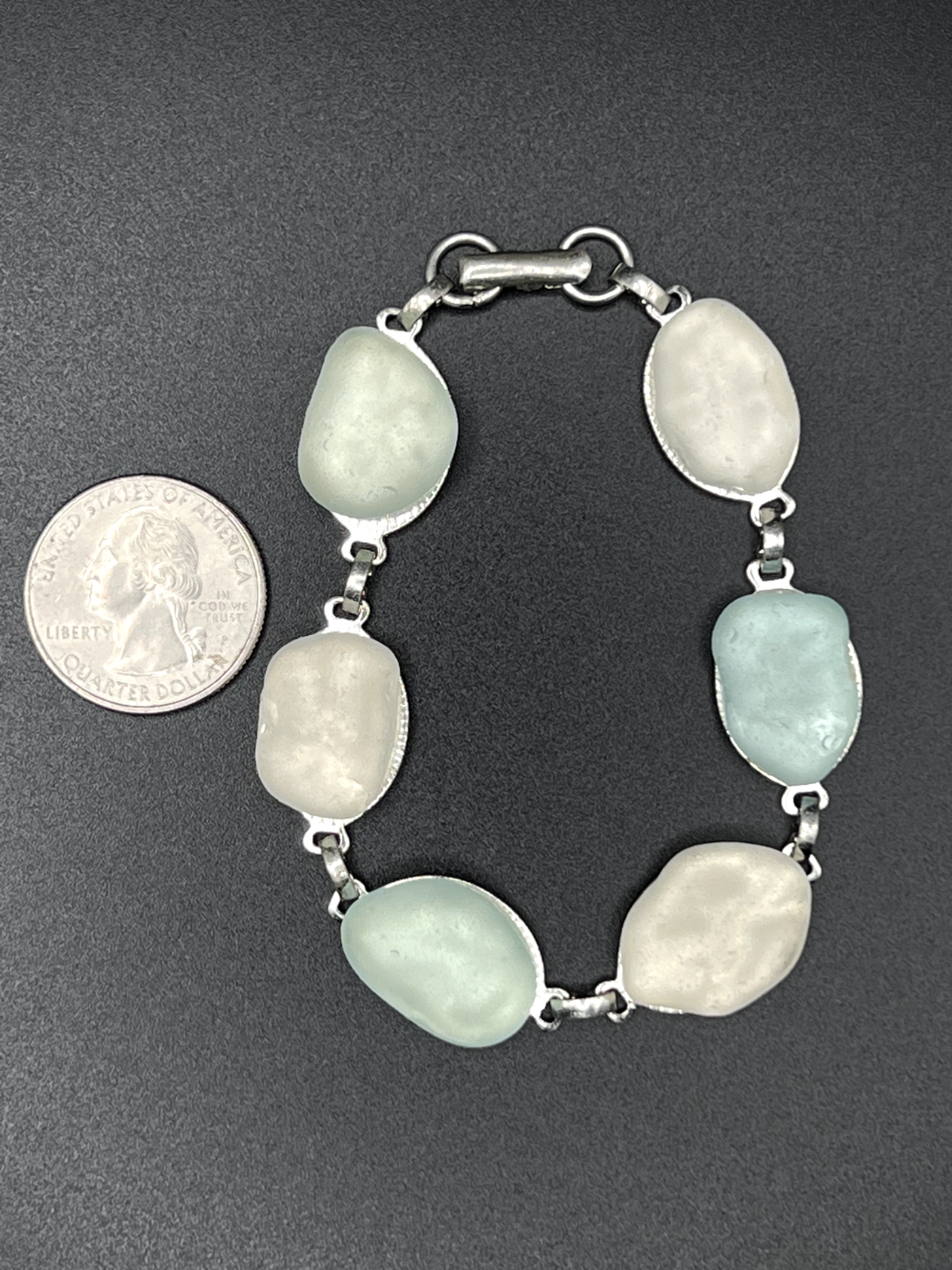 Vintage Aqua and White Seaglass Linked Bracelet