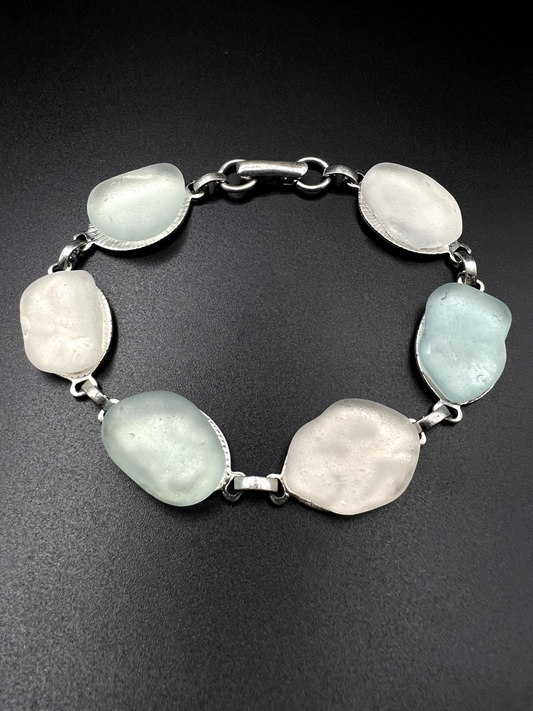 Vintage Aqua and White Seaglass Linked Bracelet