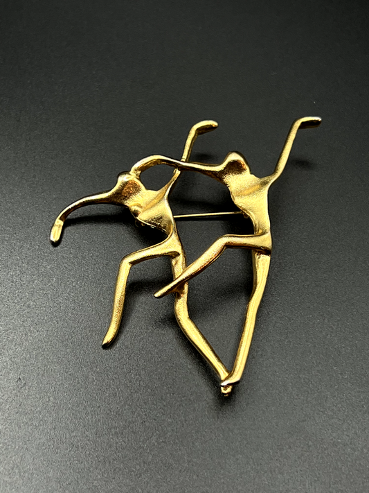 Vintage Modernist Gold-Toned Dancing Couple Brooch Pin