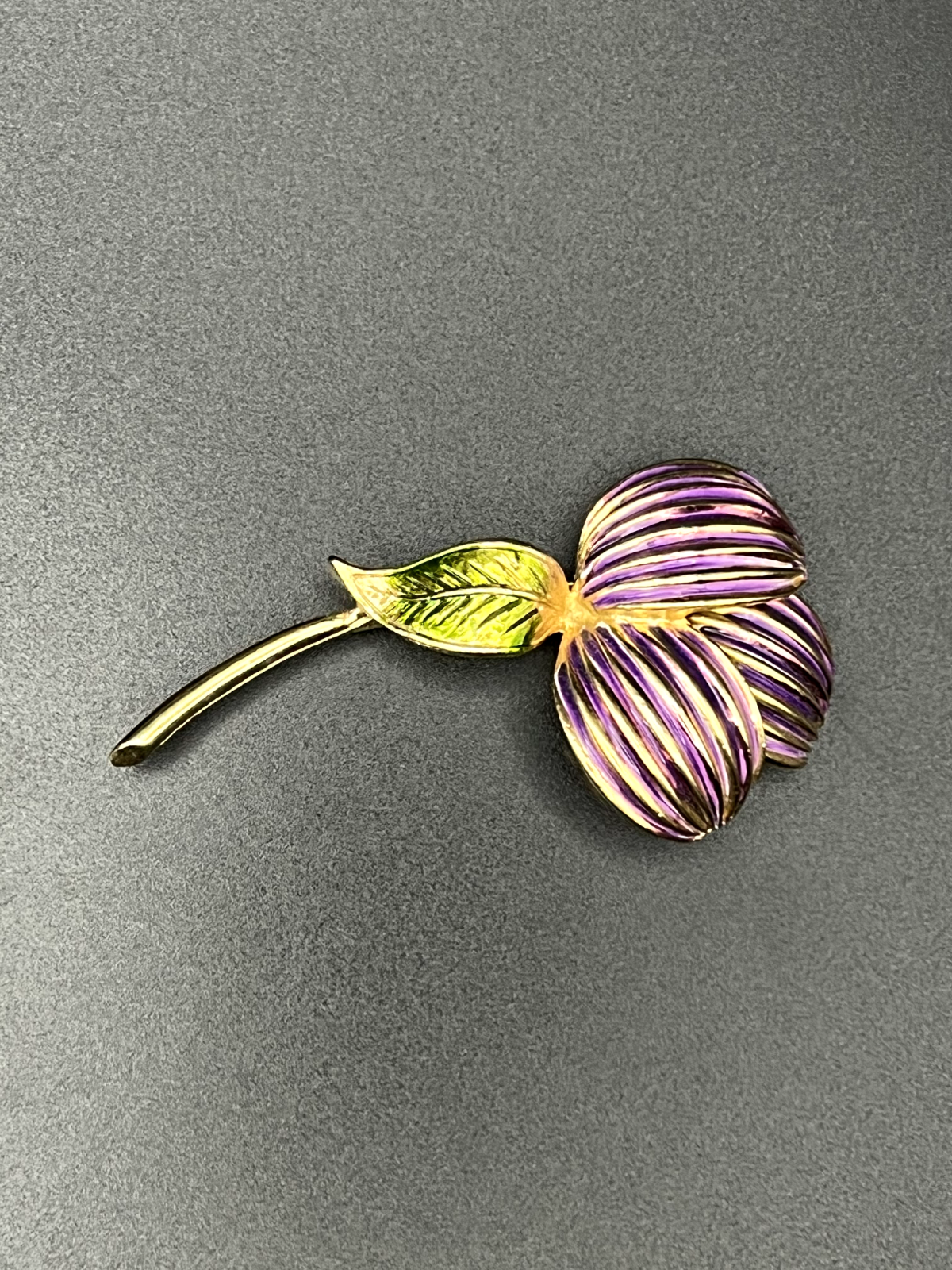 Vintage Gold-Toned Flower with Lilac and Gold Petals Brooch Pin